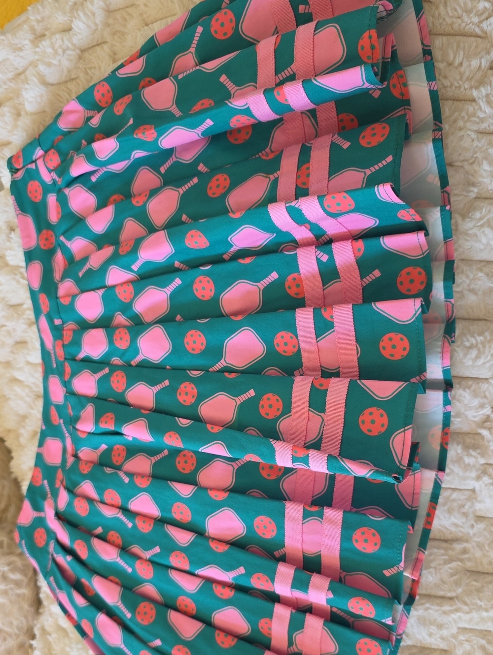 Pickle Ball Pleated Green and Pink Patterned Women’s Skirt